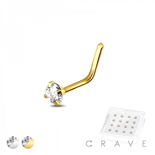 L SHAPE WITH GEM 925 STERLING SILVER CRYSTAL NOSE STUD PACKAGE